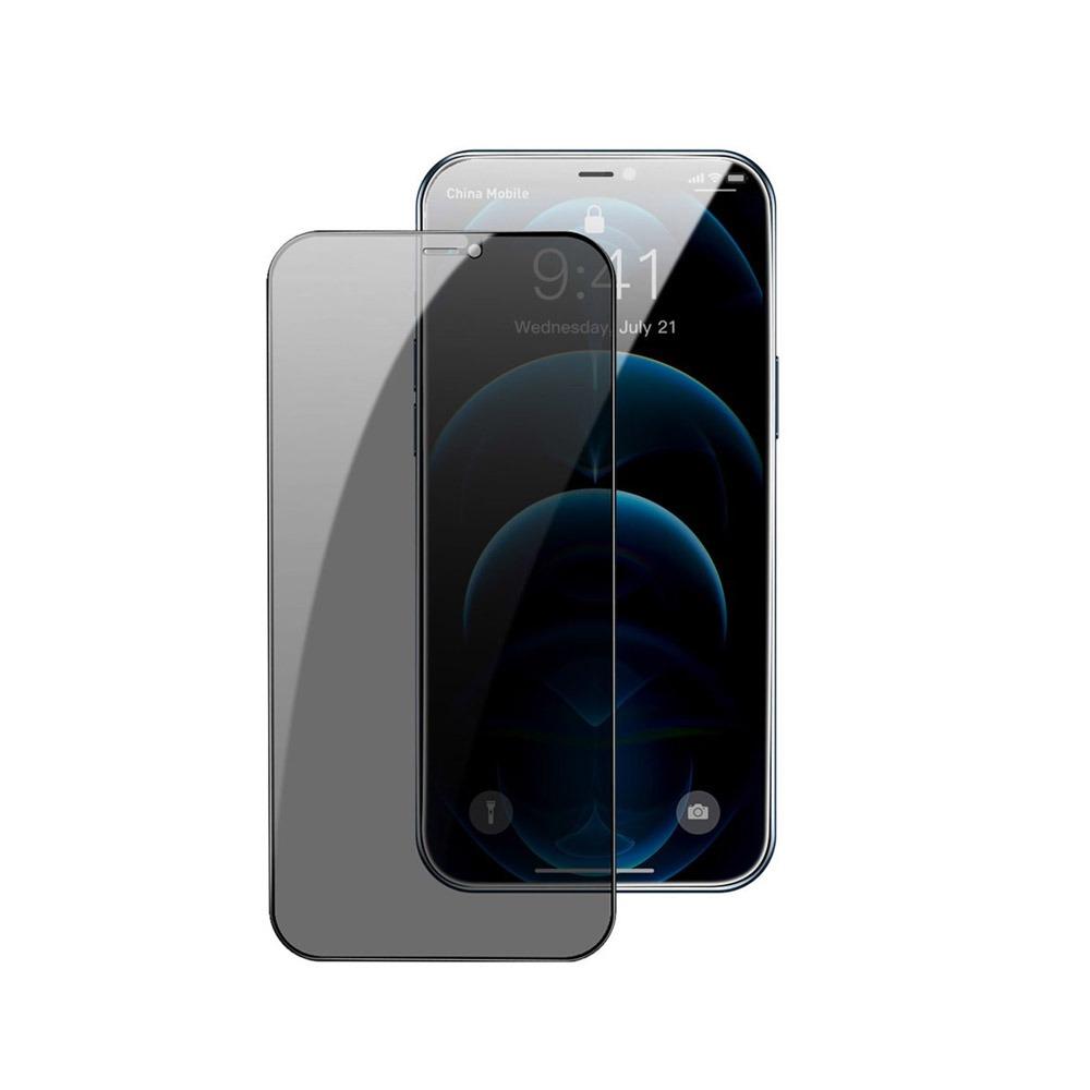 Протектор за iPhone 12 Pro Max 6.7 inch 2020 Baseus 0.3mm Full-screen and Full-glass Tempered Glass Film and anti-spy function 2pcs черен