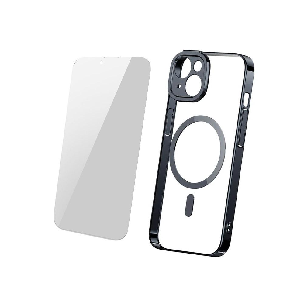 Калъф гръб за iPhone 14 Plus Baseus Glitter Series Magnetic черен комплект със стъкло