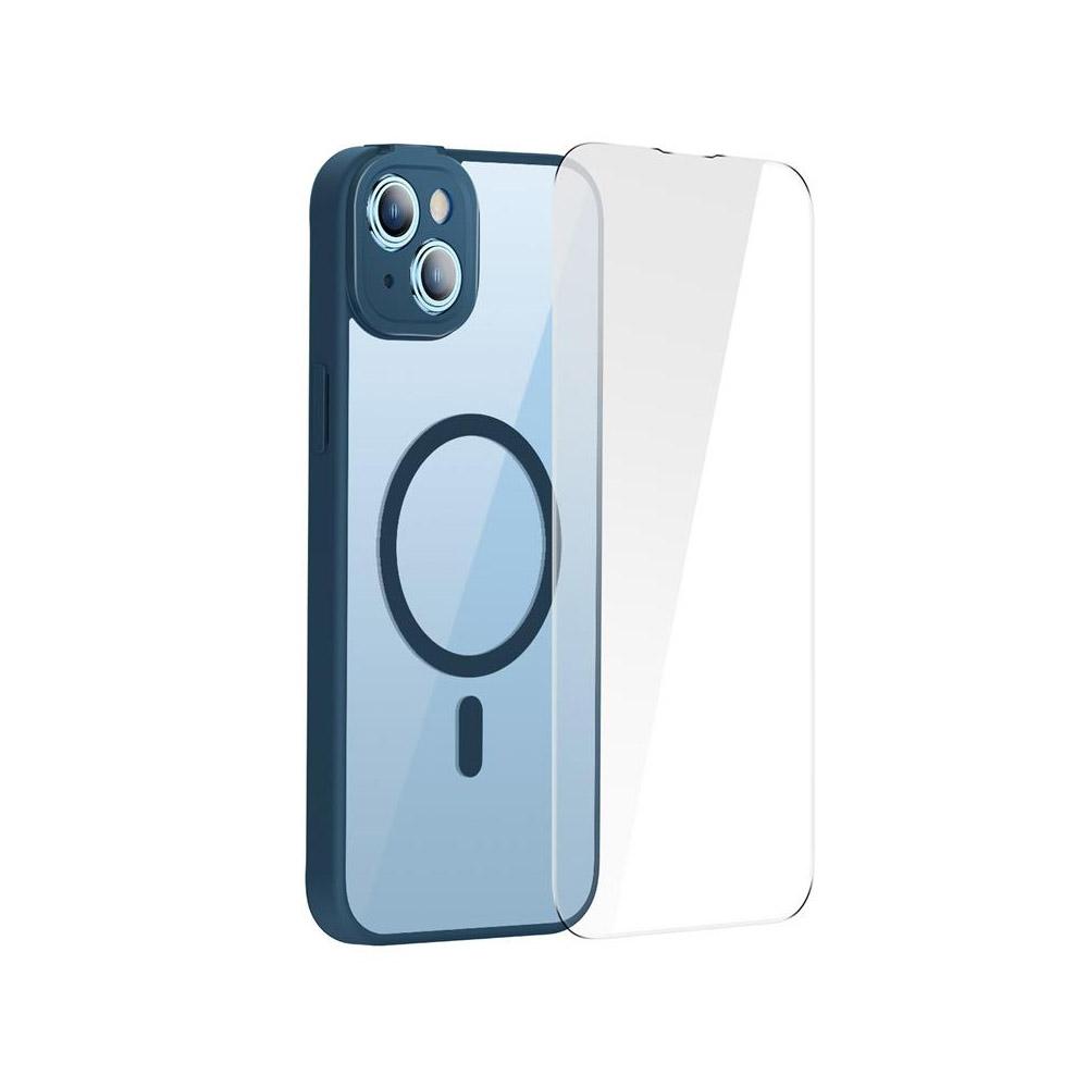 Калъф гръб за iPhone 14 Baseus Frame Series Magnetic син комплект със стъкло