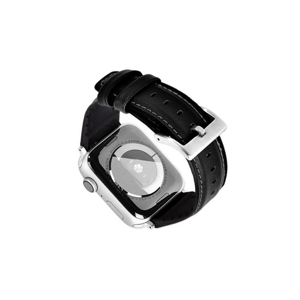 Apple watch 42/44/45mm COTEetCI каишка кожа патент метал черно