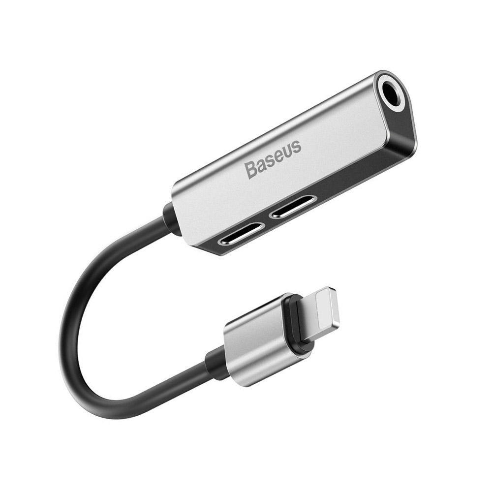 Преходник Baseus 3-in-1 iP Male to Dual iP 3.5mm Female Adapter L52, черен, CALL52-S1