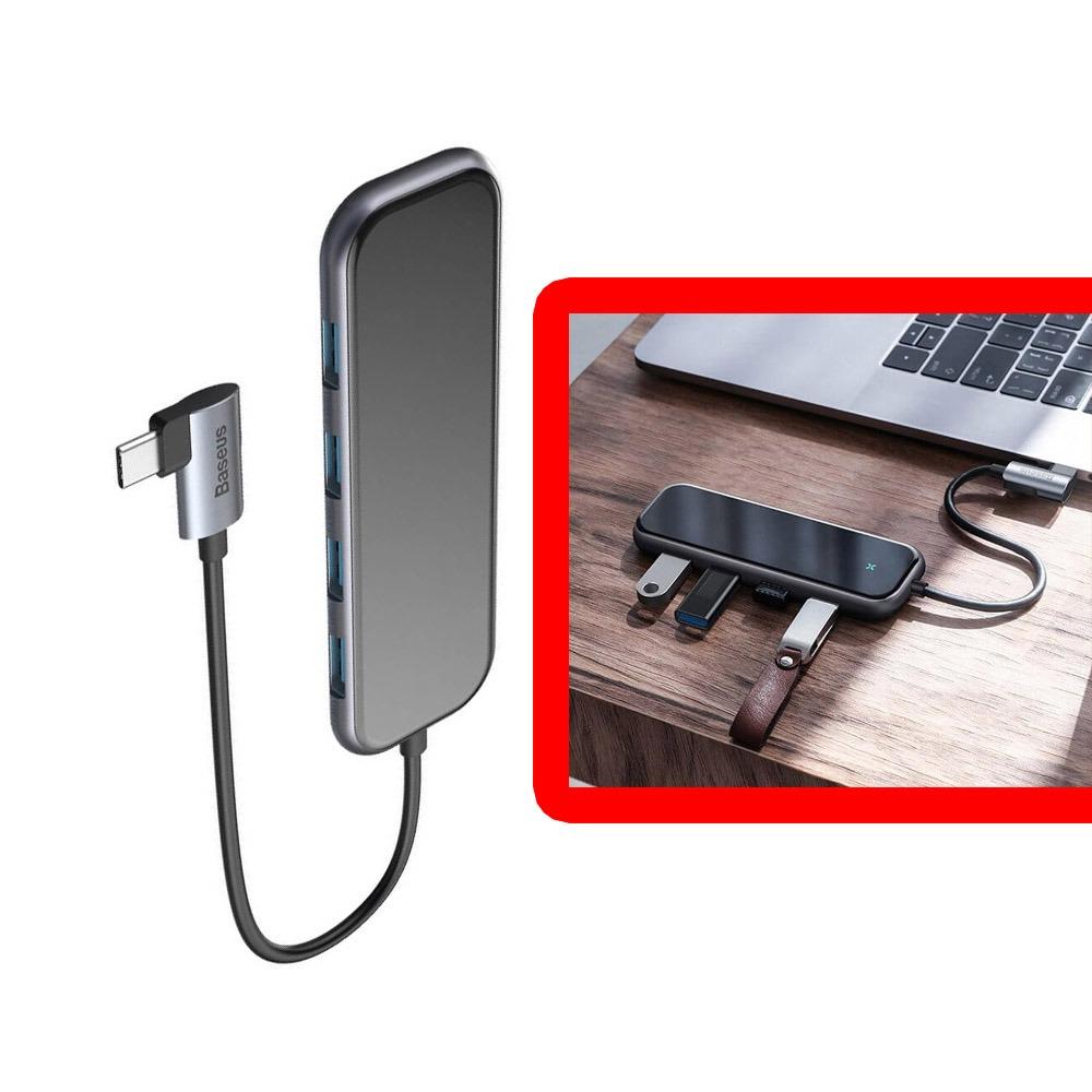 Мултифункционален хъб Baseus Multi-functional HUB (Type-C to 4xUSB3.0+PD) сив, CAHUB-EZ0G