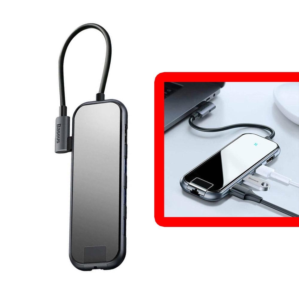 Мултифункционален хъб Baseus Multi-functional HUB (Type-C to 3xUSB3.0+HD4K+RJ45+PD) сив, CAHUB-DZ0G