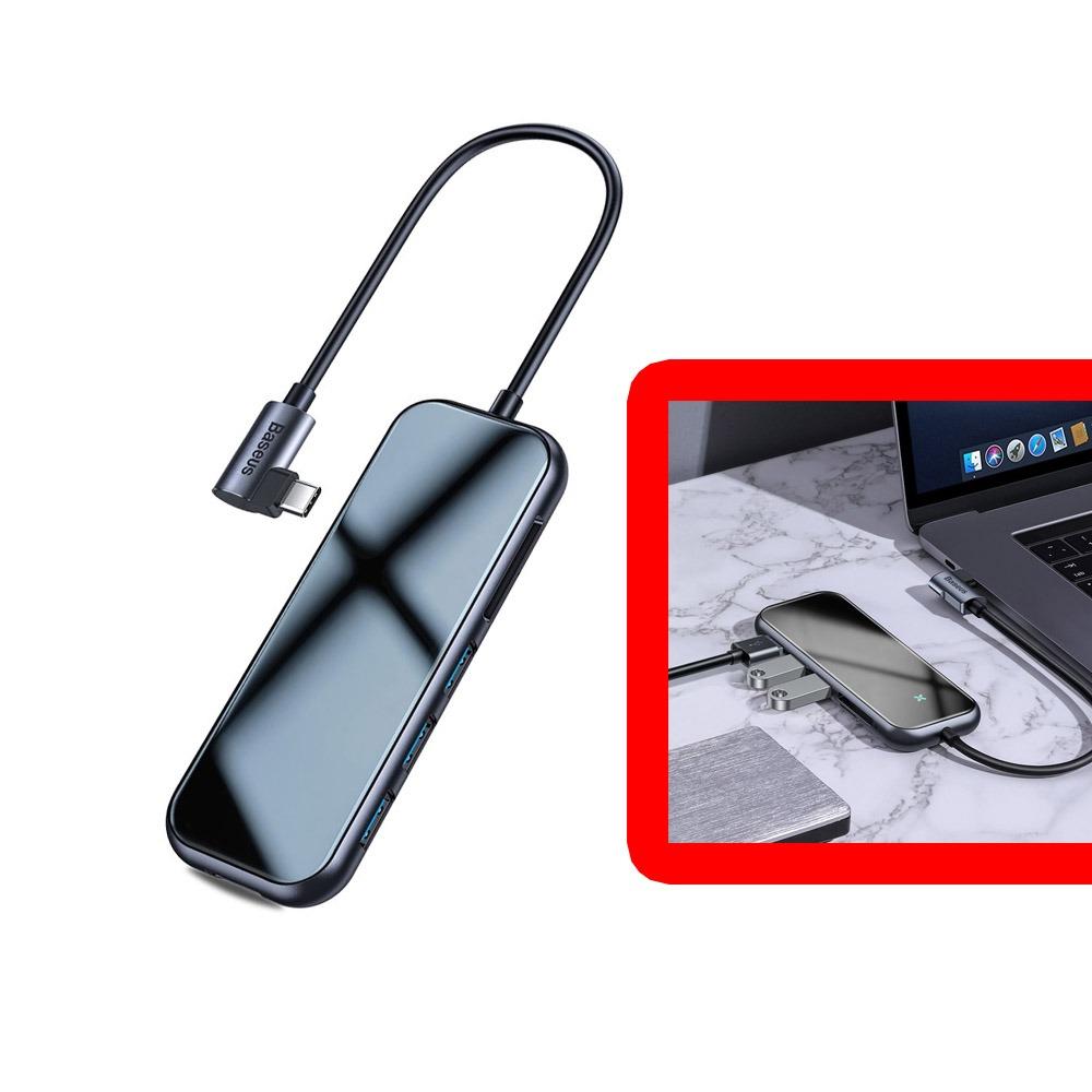 Мултифункционален хъб Baseus Multi-functional HUB (Type-C to 3xUSB3.0+HD4K+SD/TF+PD) сив, CAHUB-CZ0G