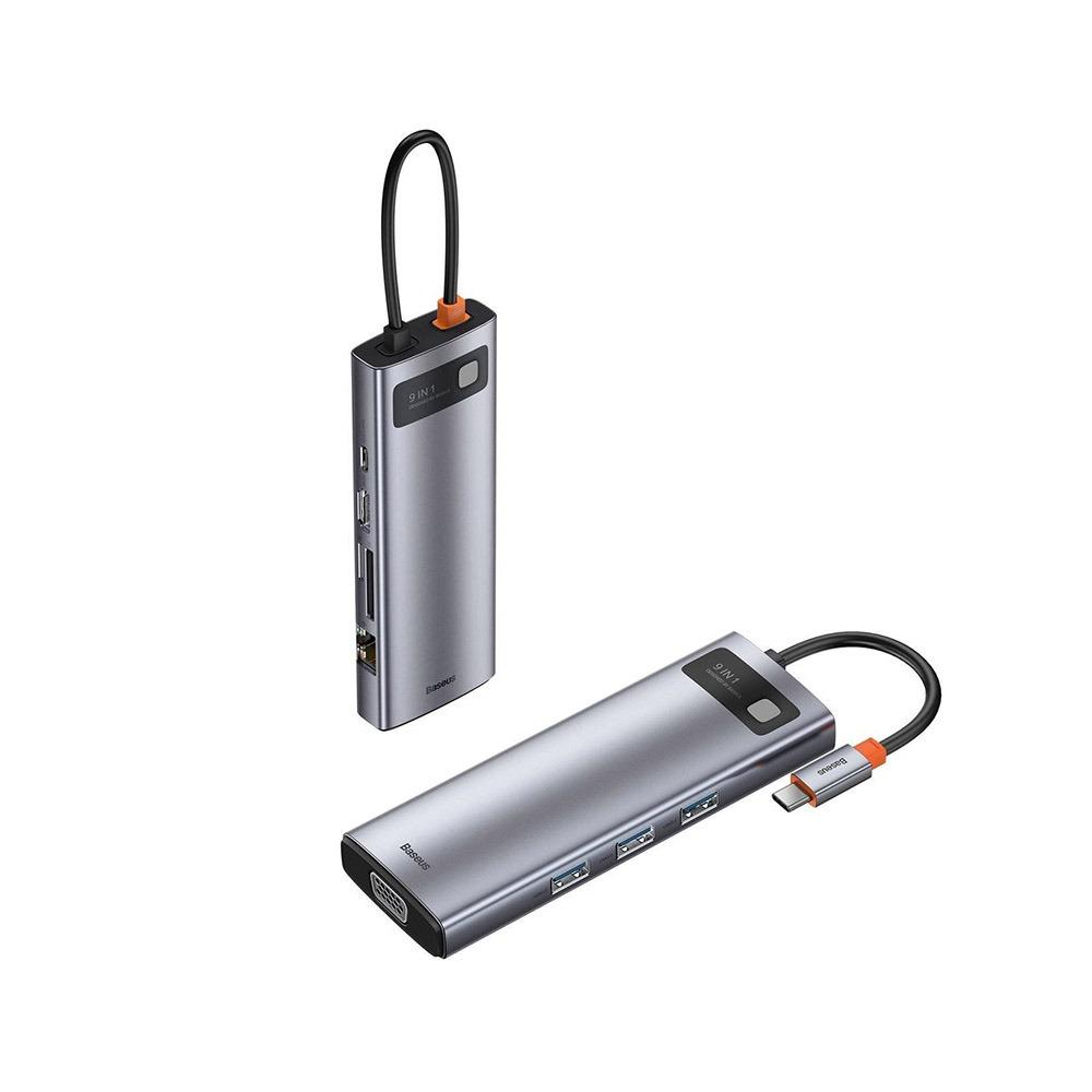 Мултифункционален хъб Baseus Metal Gleam Series 9-in-1 Multifunctional Type-C HUB Docking Station сив, CAHUB-CU0G
