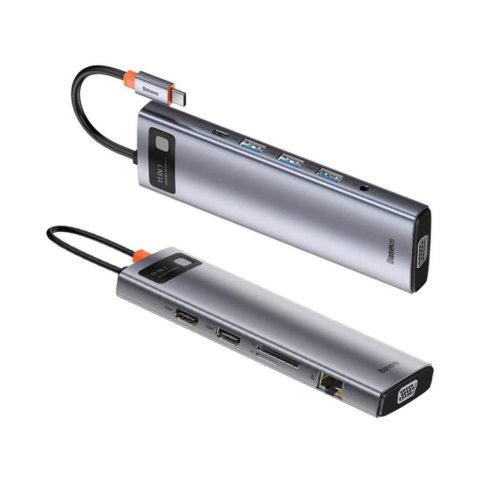 Мултифункционален хъб за свързване на устройства с USB-C Baseus, HUB Metal Gleam Series 11-in-1 Multifunctional Type-C HUB Docking Station, CAHUB-CT0G, сив