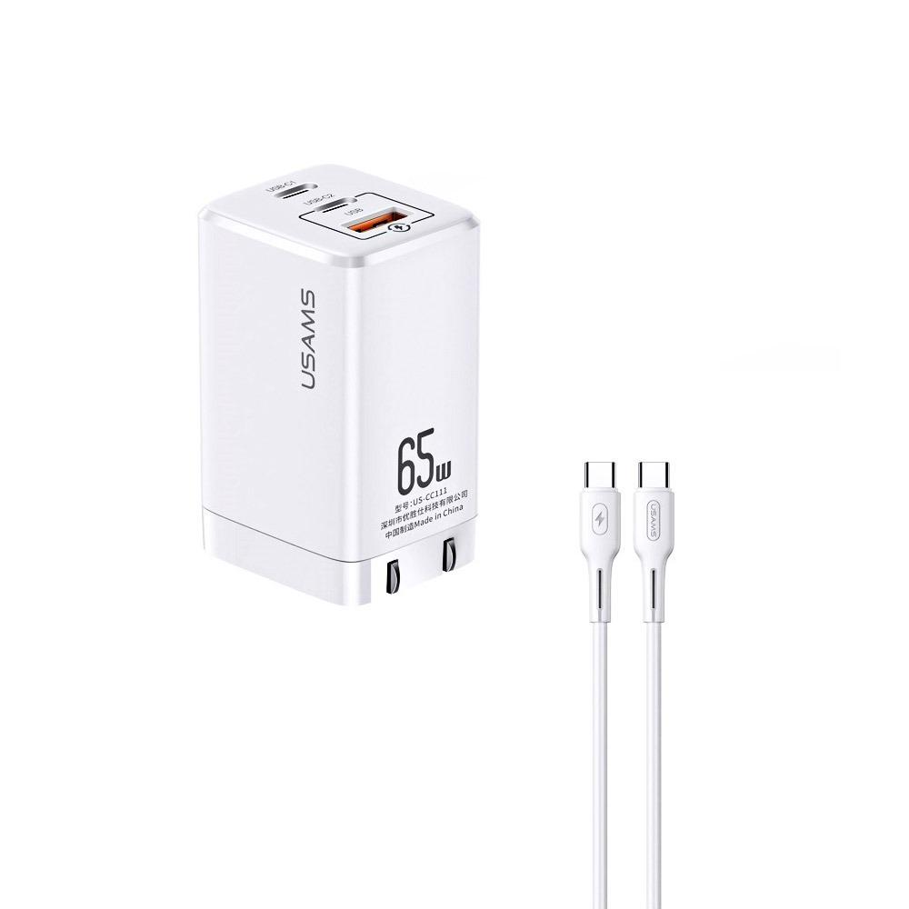 Зарядно USAMS 220V Type C to Type C 2x Type C 1 USB PD FCH 65W Mac-Tu черен, MTXLOGTC02