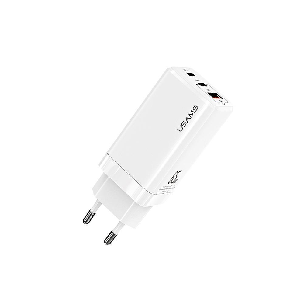 Адаптор USAMS 220V 2xType C + 1xUSB FCH 65W GaN бял, CC110TC02