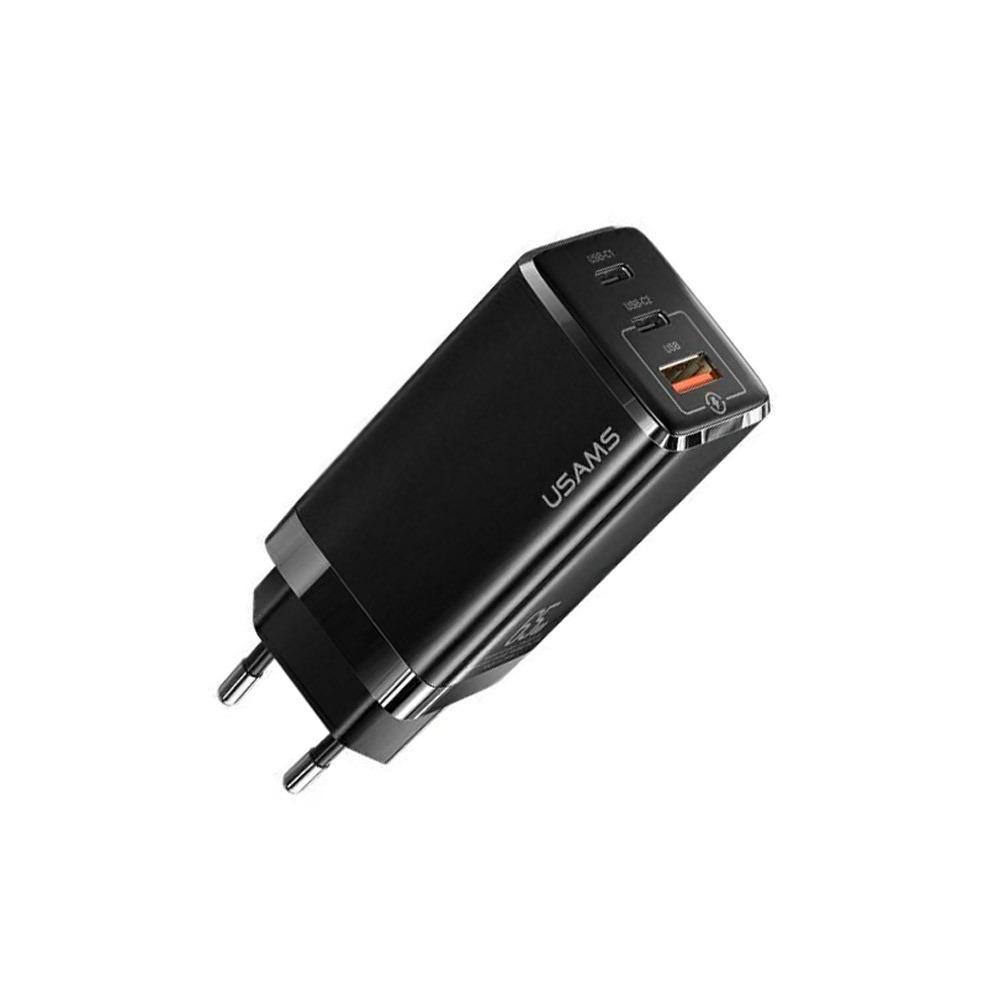 Адаптор USAMS 220V 2xType C + 1xUSB FCH 65W GaN черен, CC110TC01