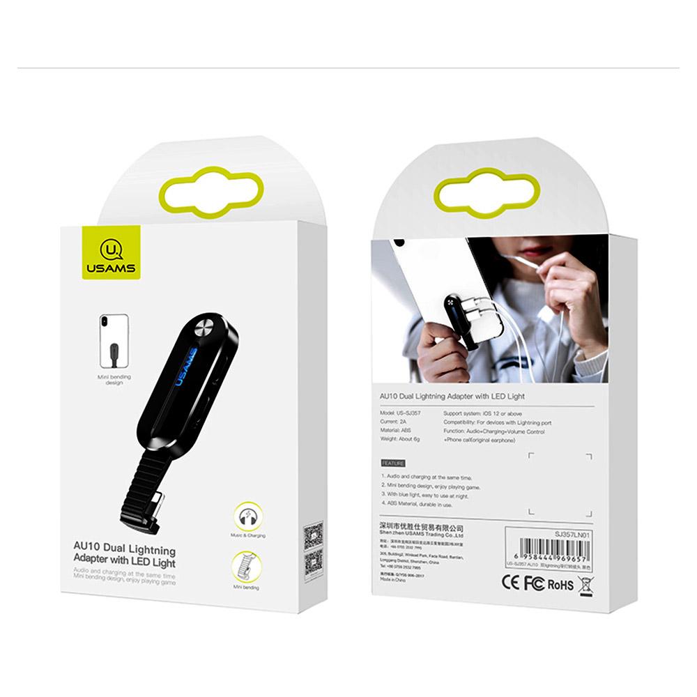 Адаптор USAMS AU10 Dual Lightning adap. LED чер