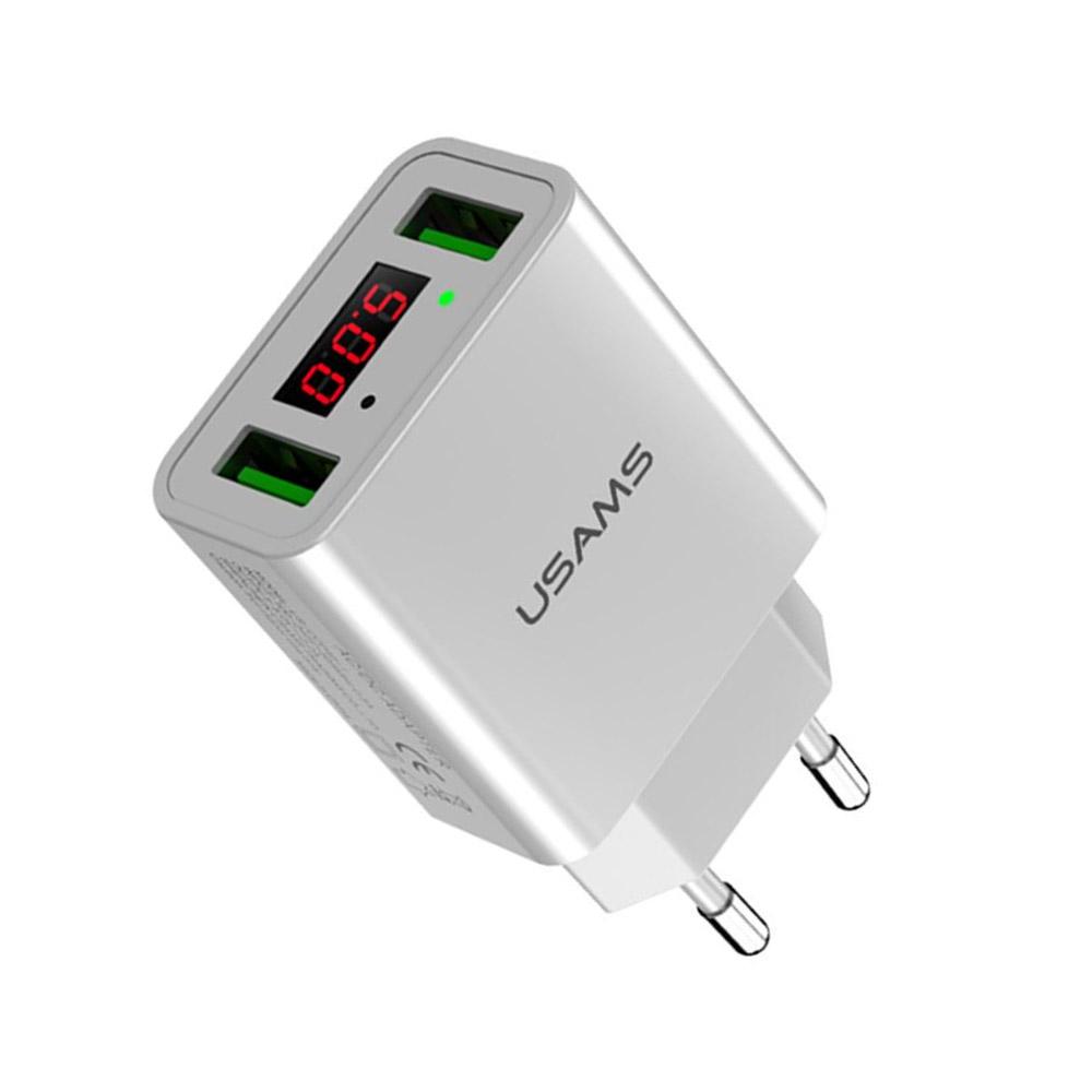 220V с изход за 2 USB USAMS Led Display бял