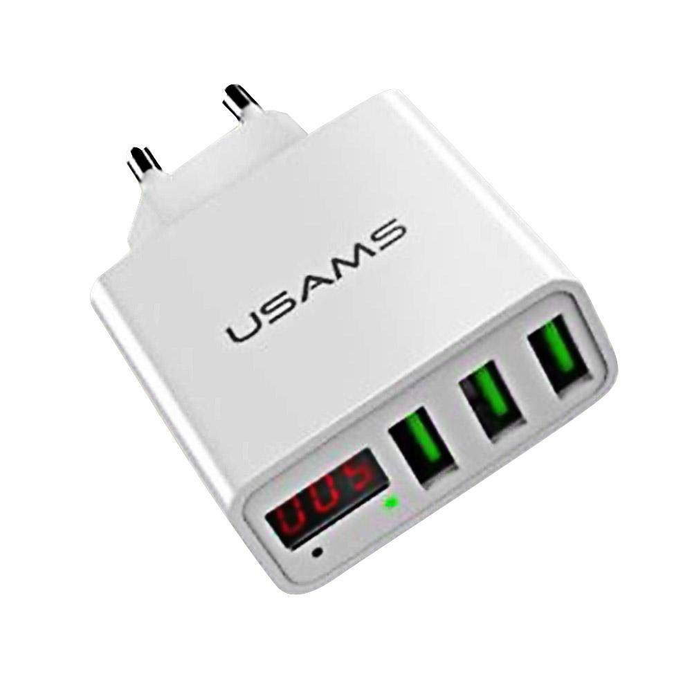 220V с изход за 3 USB USAMS Led Display бял