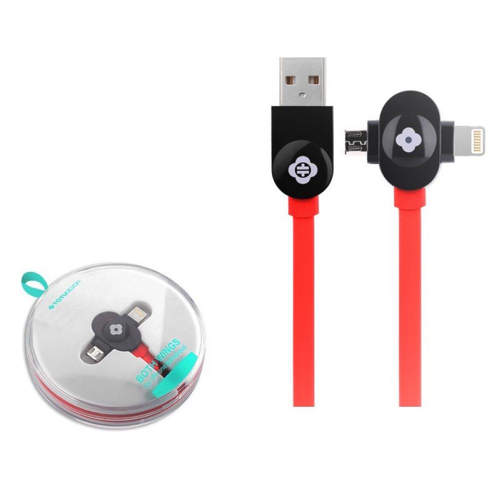 USB кабел Totu Wings 2 in 1 60см. 5G черно/червен
