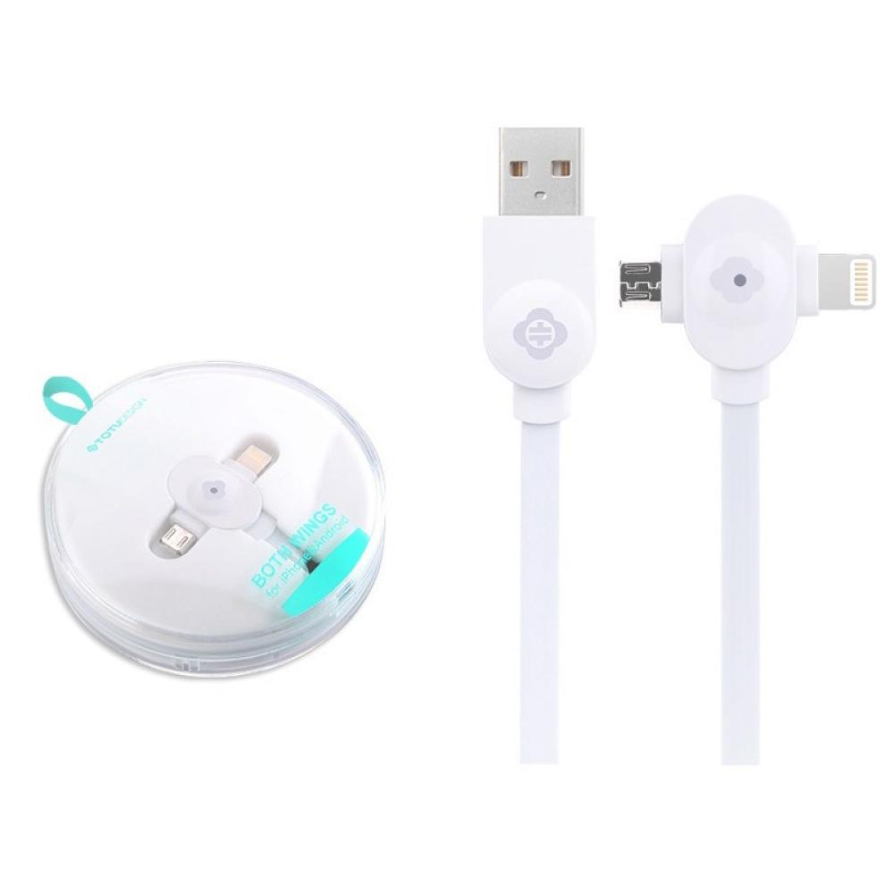 USB кабел Totu Wings 2 in 1 60см. 5G бял