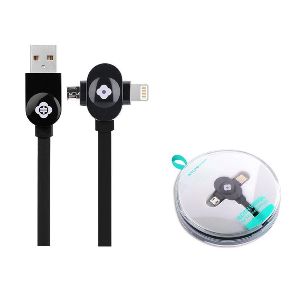 USB кабел Totu Wings 2 in 1 60см. 5G черен