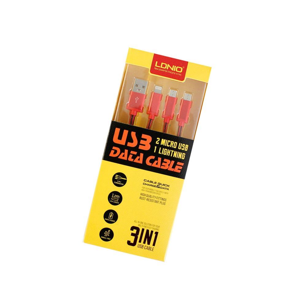 USB кабел LDNIO 3 в 1 - 5G / micro /micro червен