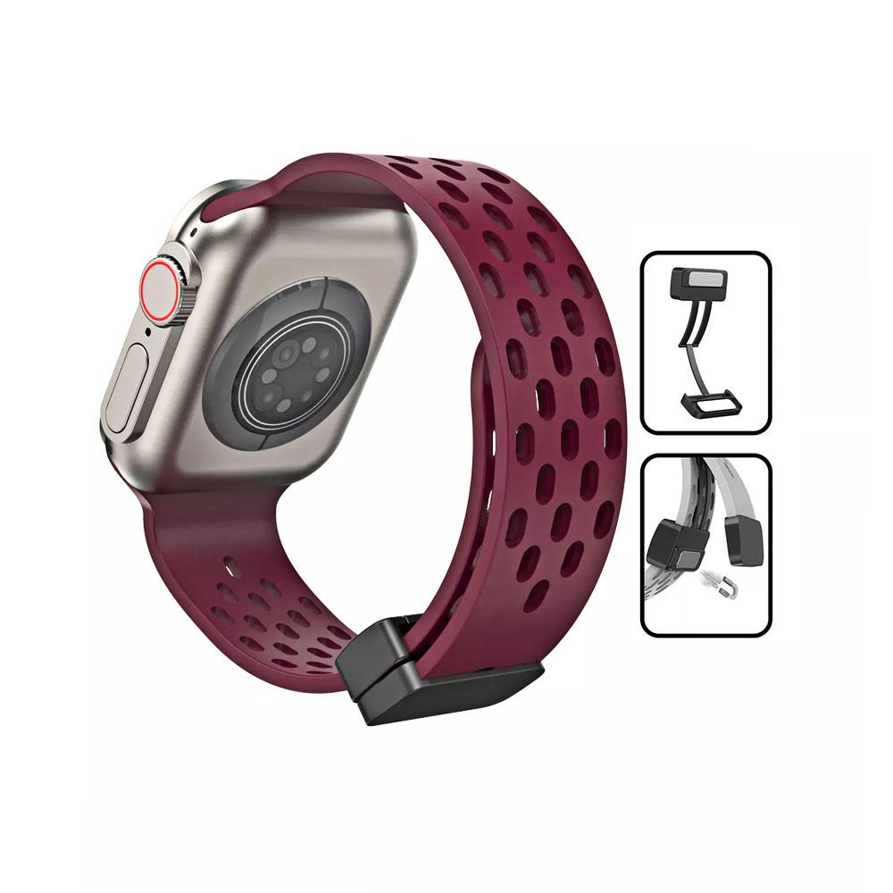 Apple watch 42/44/45/49mm. каишка силикон с магнитна закопчалка боровинка