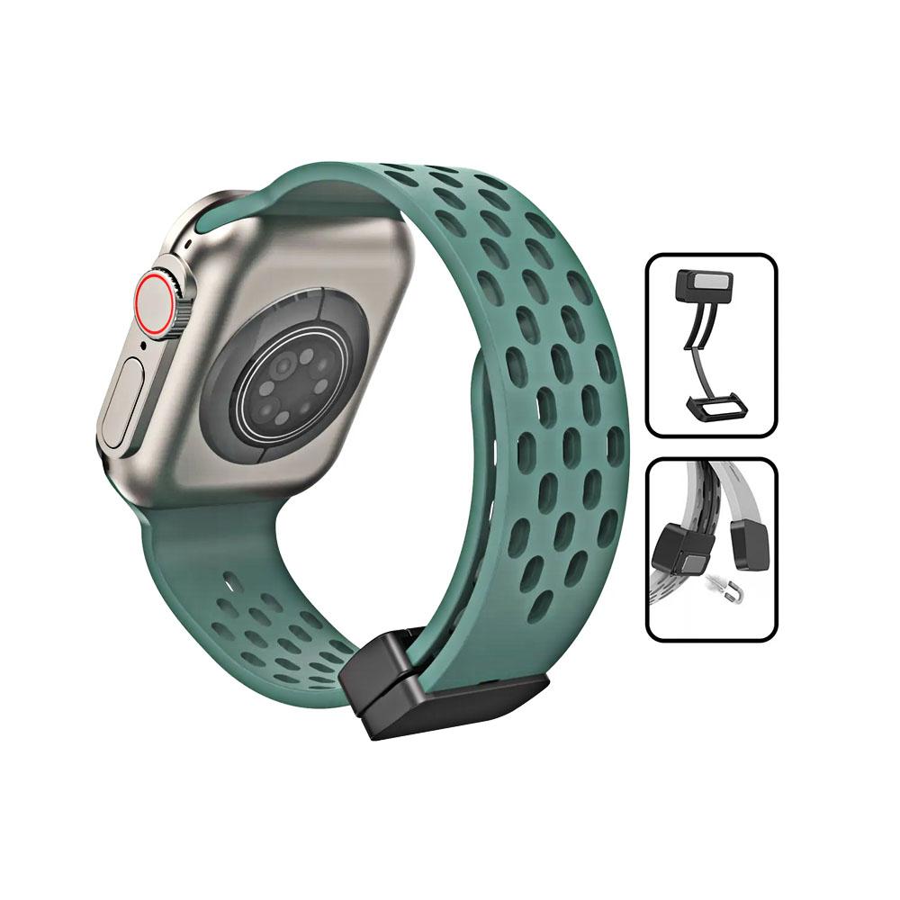 Apple watch 42/44/45/49mm. каишка силикон с магнитна закопчалка зелено