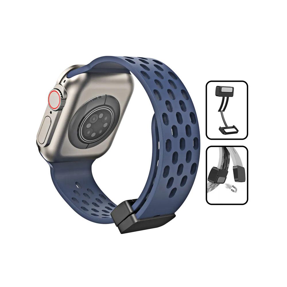 Apple watch 42/44/45/49mm. каишка силикон с магнитна закопчалка тъмно синьо