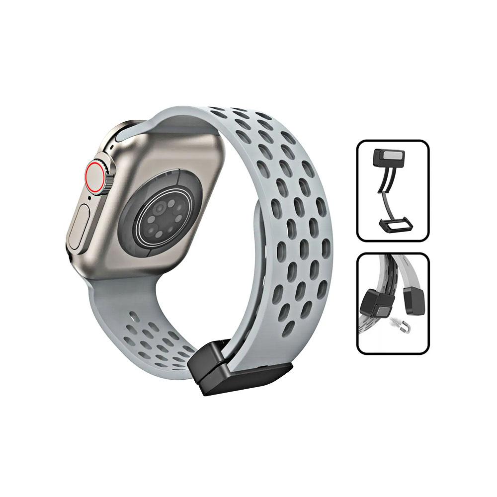 Apple watch 42/44/45/49mm. каишка силикон с магнитна закопчалка сиво