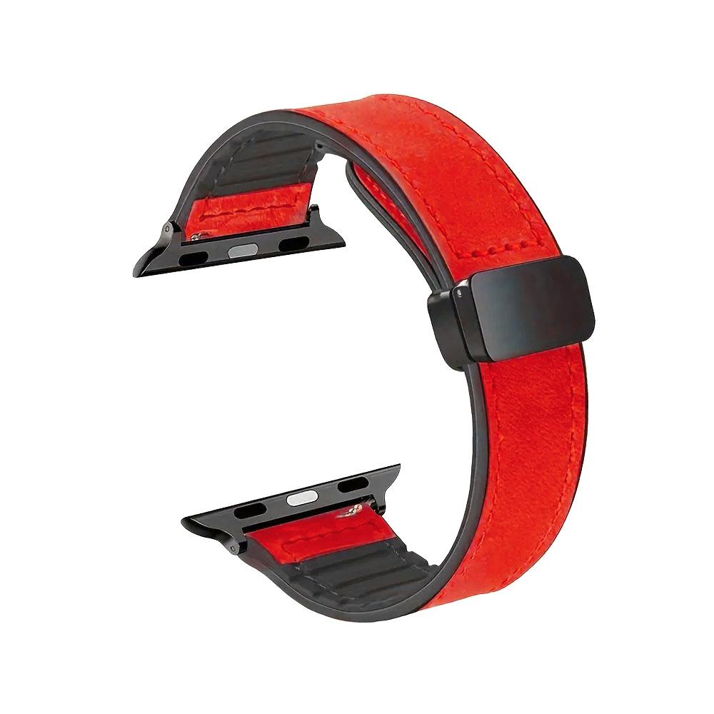 Apple watch 42/44/45/49mm. каишка кожа червено