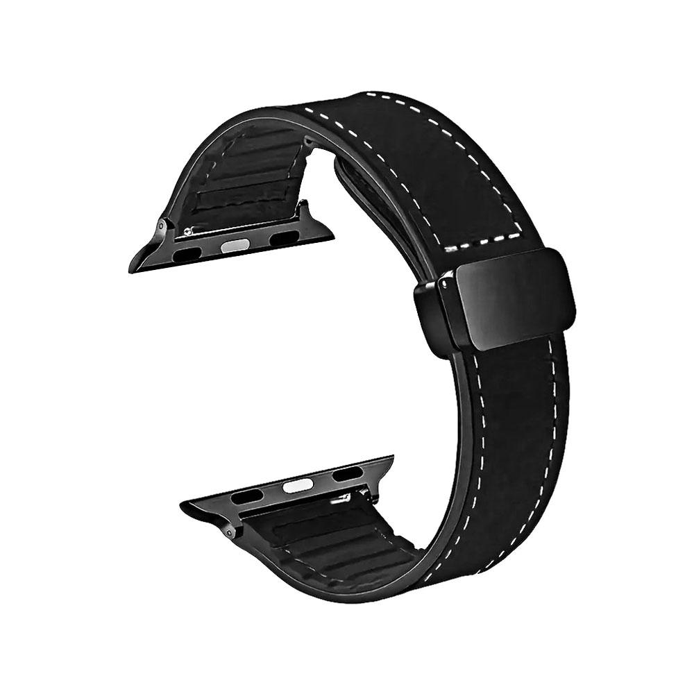 Apple watch 42/44/45/49mm. каишка кожа черно