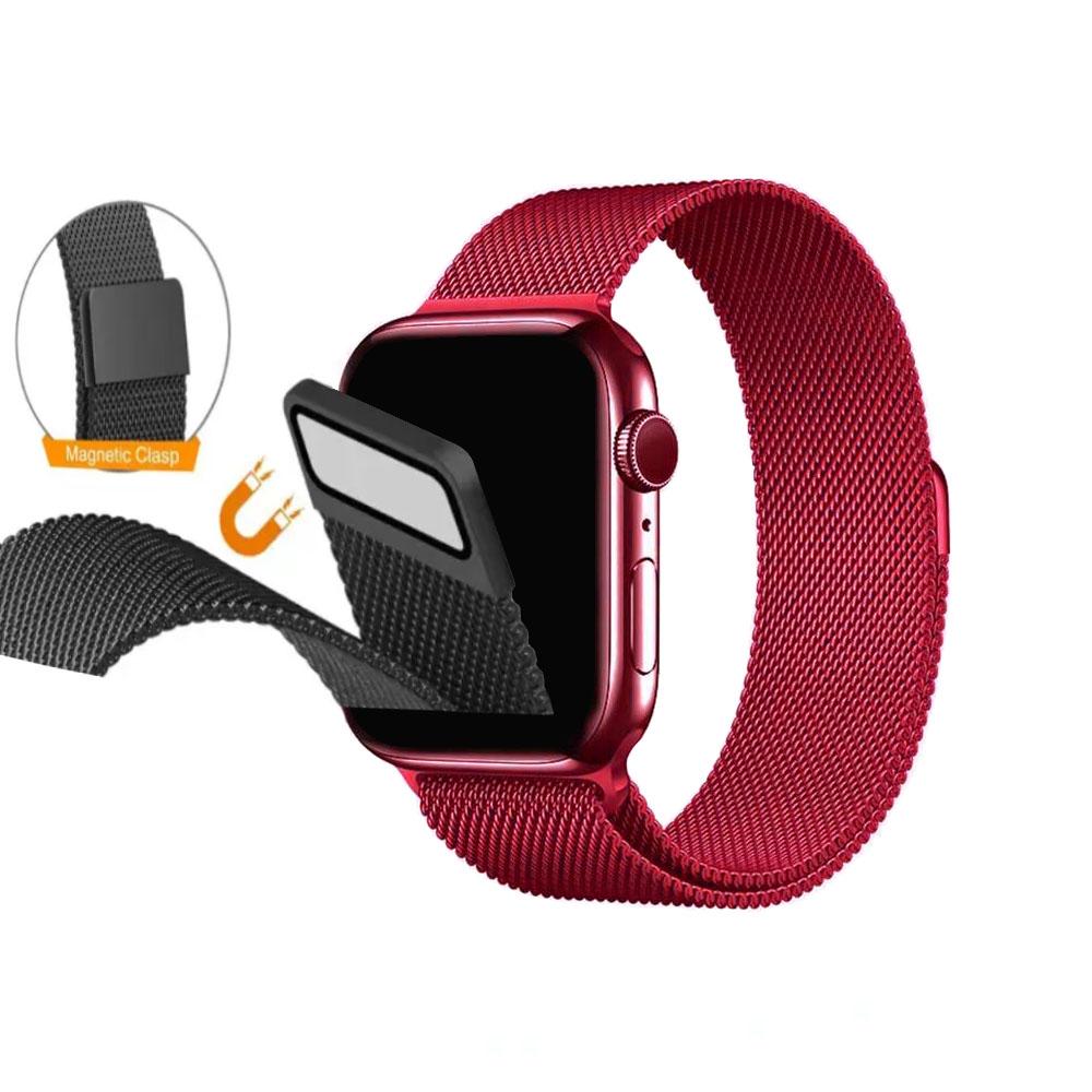Apple watch 42/44/45/49mm. метална магнитна каишка червено