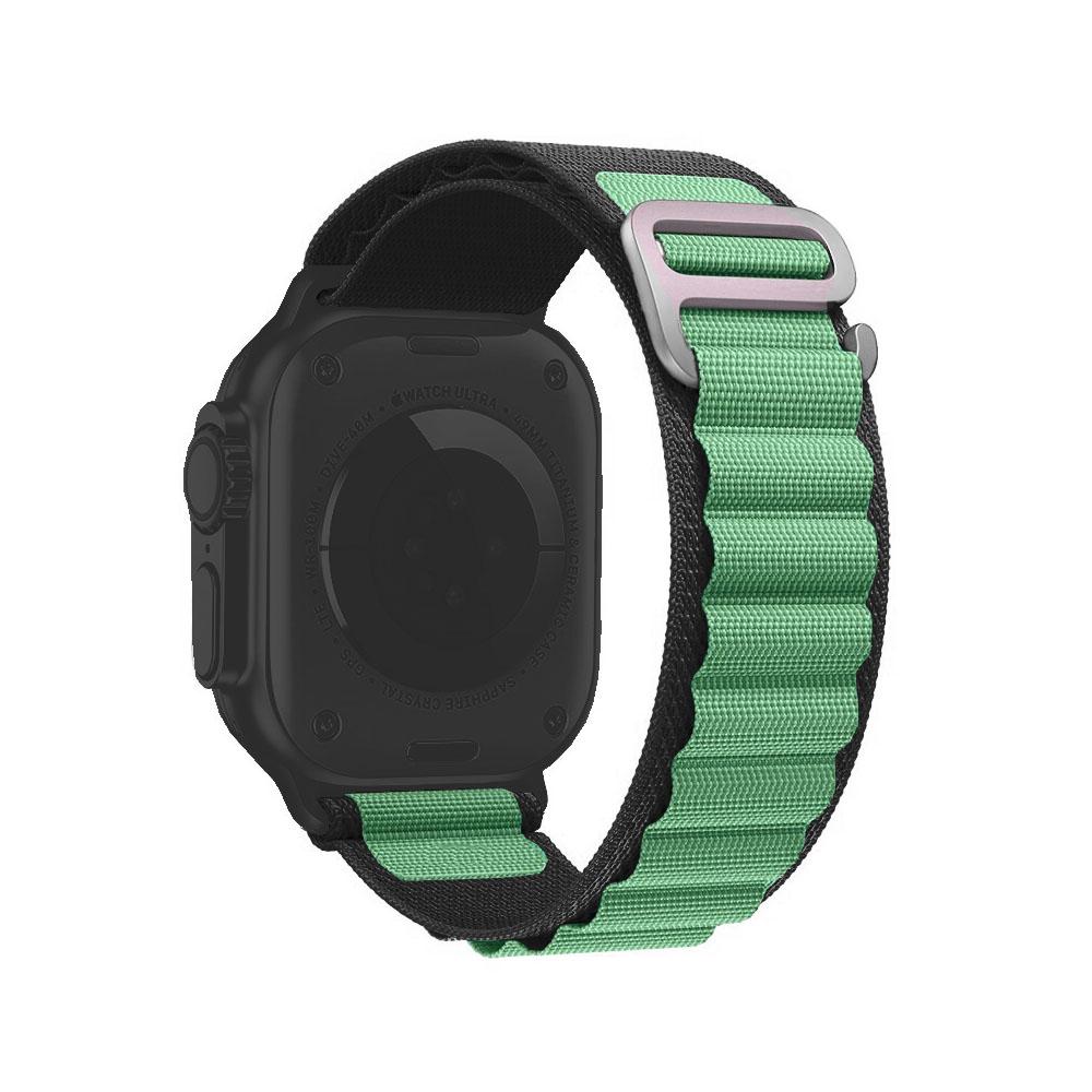 Apple watch 42/44/45/49mm. каишка текстилна с кука черно и зелено